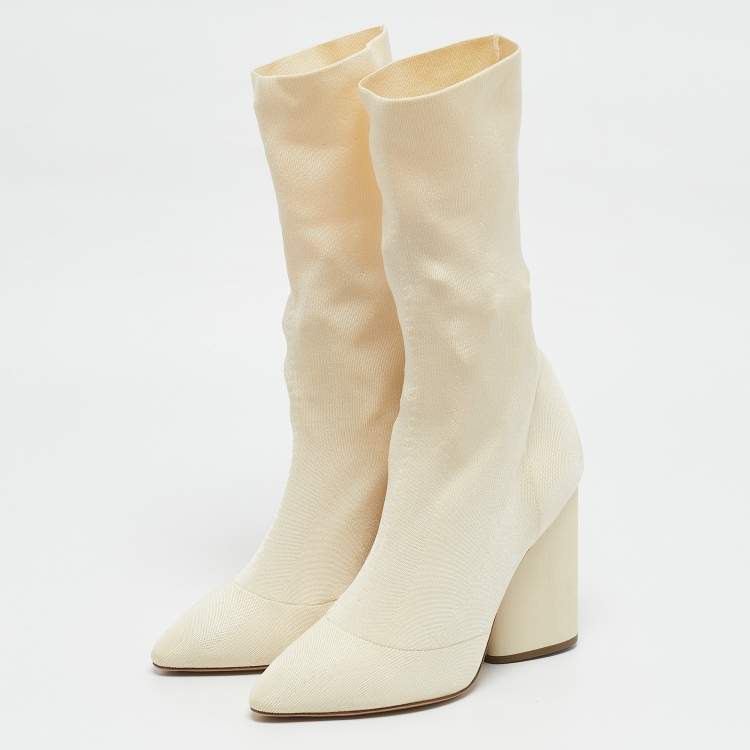 Pre Owned Yeezy Beige Knit Fabric Season 4 Sock Boots Size 37