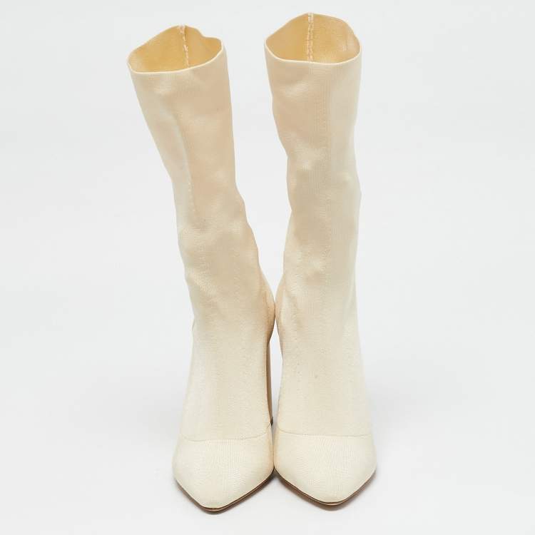 Pre Owned Yeezy Beige Knit Fabric Season 4 Sock Boots Size 37