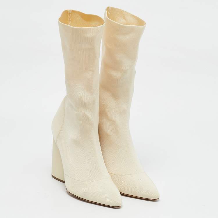Pre Owned Yeezy Beige Knit Fabric Season 4 Sock Boots Size 37