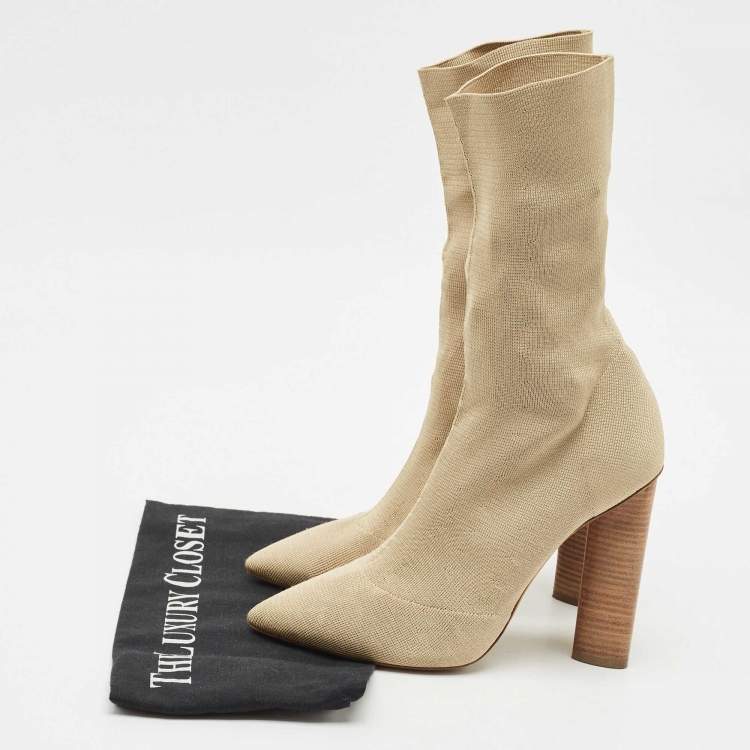 Pre Owned Yeezy Beige Knit Fabric Season 2 Sock Boots Size 39