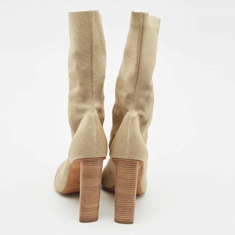 Pre Owned Yeezy Beige Knit Fabric Season 2 Sock Boots Size 39