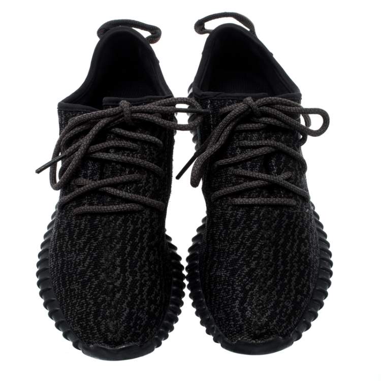 Pre Owned Yeezy x Adidas Black/Grey Knit Fabric Boost 350 Pirate Black Sneakers Size 39.5