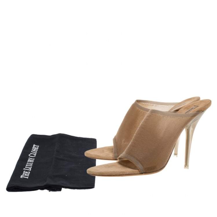 Pre Owned Yeezy Beige Mesh and Suede Season 6 Open Toe Mule Sandal Size 37