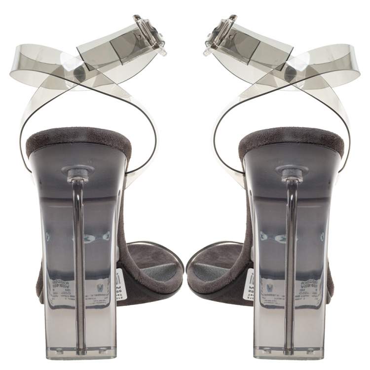 Pre Owned Yeezy Grey PVC Season 6 Open Toe Ankle Strap Sandals Size 39