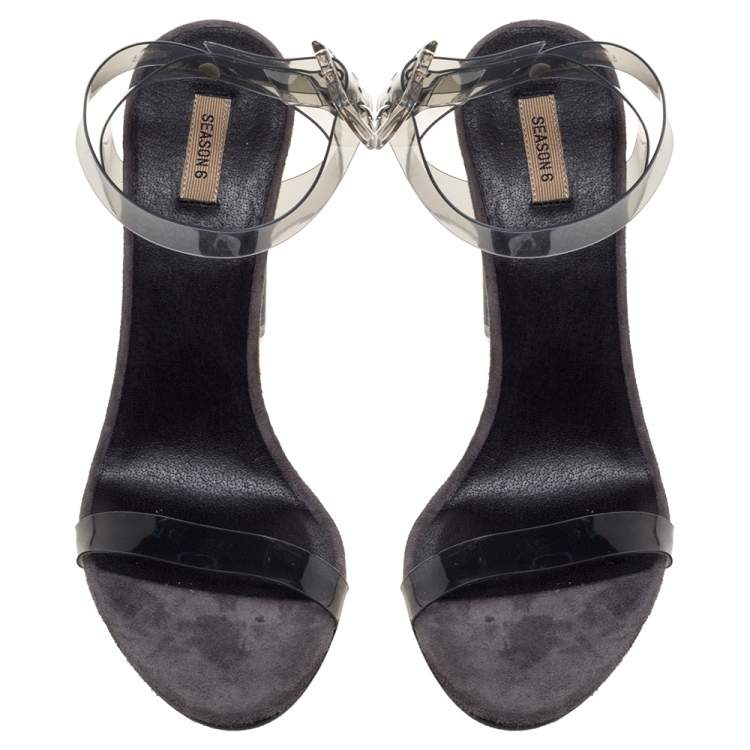 Pre Owned Yeezy Grey PVC Season 6 Open Toe Ankle Strap Sandals Size 39