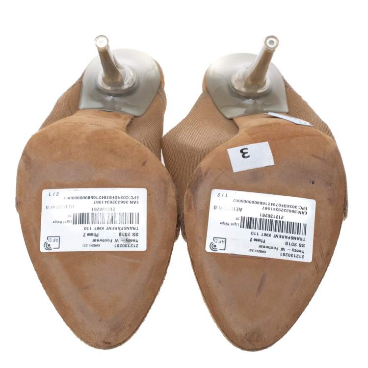 Pre Owned Yeezy Beige Mesh Season 6 Open Toe Mule Sandals Size 38
