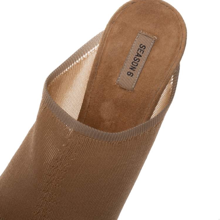Pre Owned Yeezy Beige Mesh Season 6 Open Toe Mule Sandals Size 38