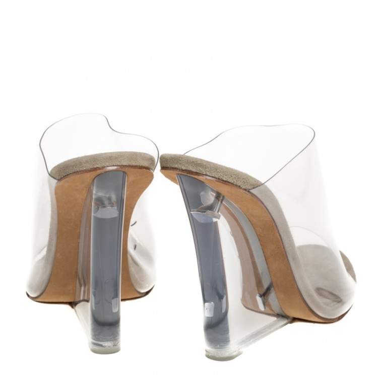 Pre Owned Yeezy Transperant PVC Season 6 Mule Sandals Size 38.5