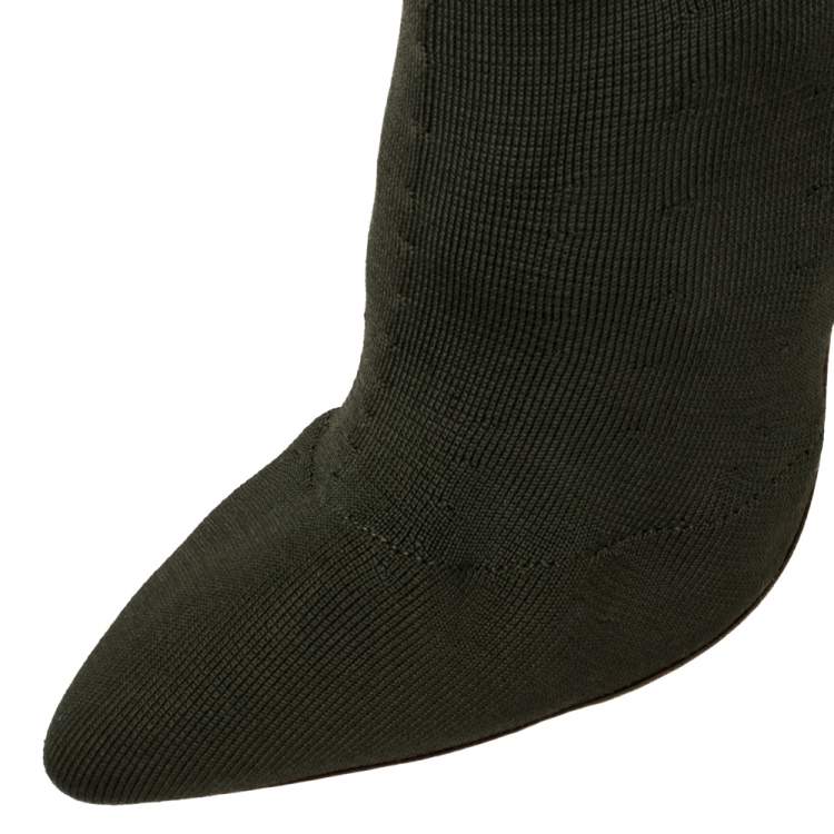 Pre Owned Yeezy  Season 2  Green Fabric Pointed Toe Sock Boots Size 38