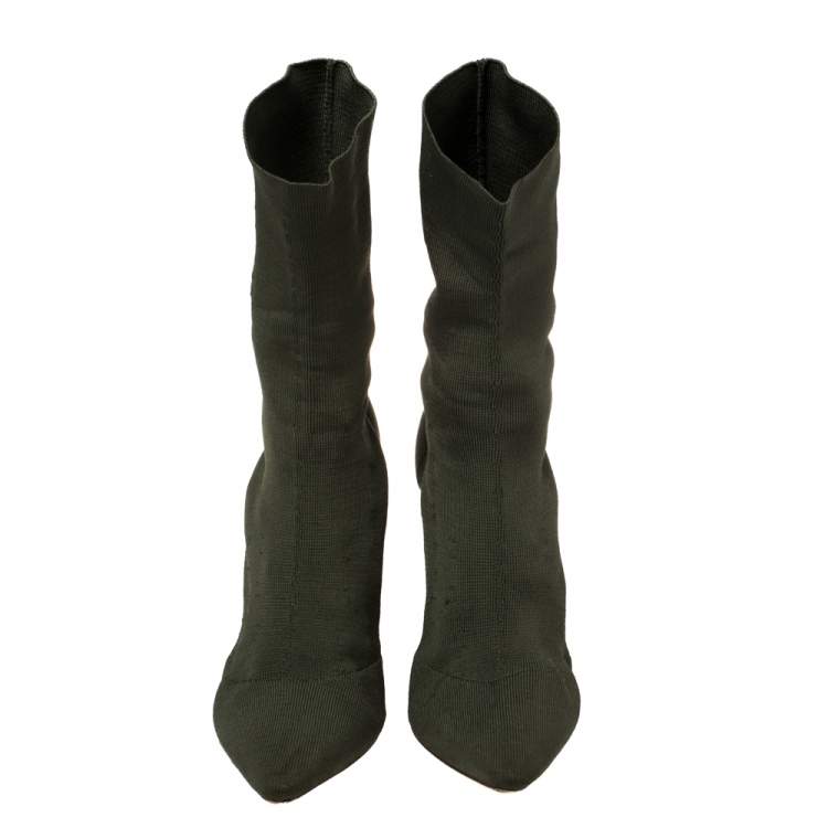 Pre Owned Yeezy  Season 2  Green Fabric Pointed Toe Sock Boots Size 38