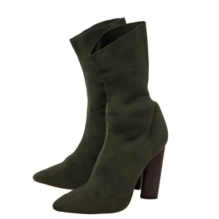 Pre Owned Yeezy  Season 2  Green Fabric Pointed Toe Sock Boots Size 38