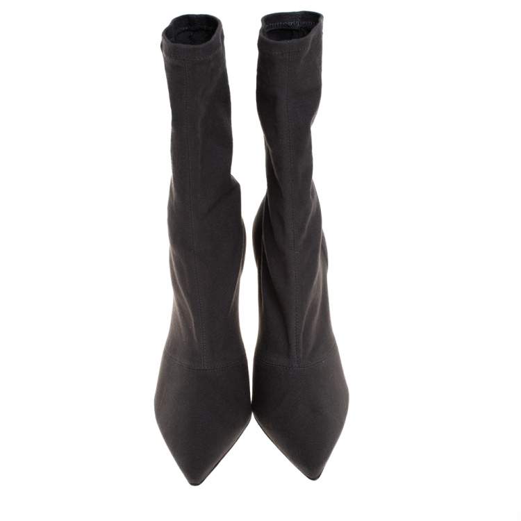 Pre Owned Yeezy Dark Grey Stretch Canvas Season 6 Pointed Toe Boots Size 39
