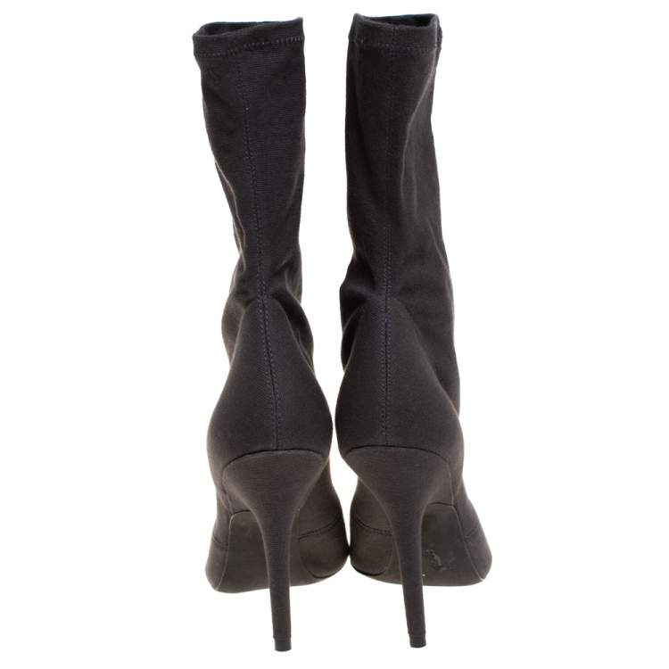 Pre Owned Yeezy Dark Grey Stretch Canvas Season 6 Pointed Toe Boots Size 39