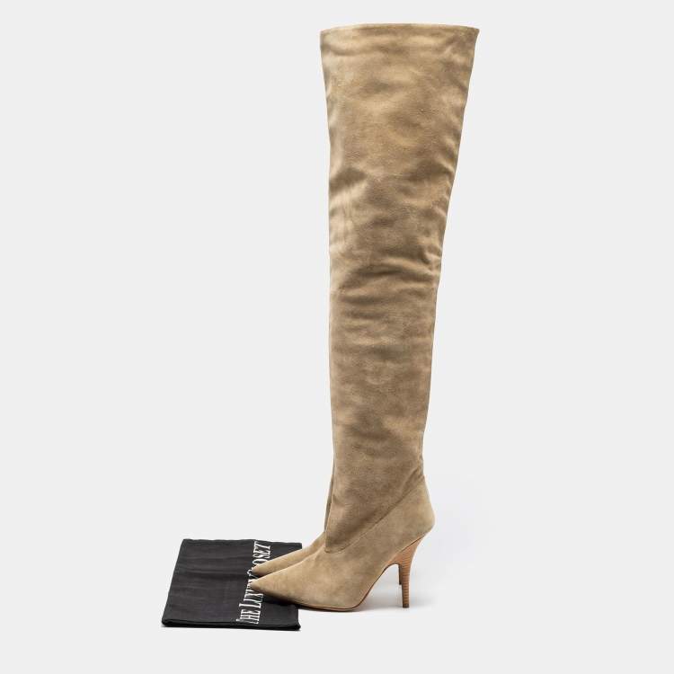 Pre Owned Yeezy Season 5 Beige Suede Over The Knee Length Pointed Toe Boots Size 39