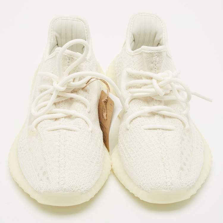 Pre Owned Yeezy x Adidas White Knit Fabric Boost 350 V2 Bone Sneakers Size 40 2/3