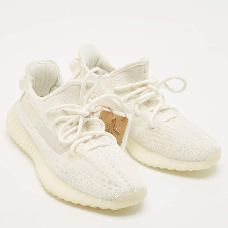 Pre Owned Yeezy x Adidas White Knit Fabric Boost 350 V2 Bone Sneakers Size 40 2/3