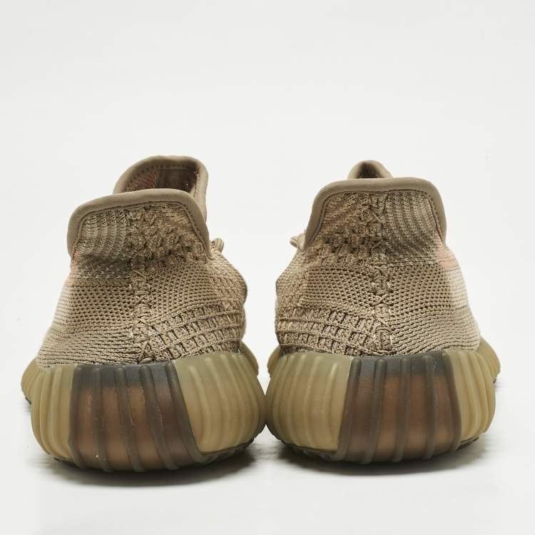 Pre Owned Yeezy x Adidas Brown Knit Fabric Boost 350 V2 Sand Taupe Sneakers Size 41 1/3