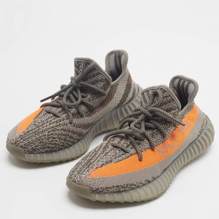 Pre Owned Yeezy x Adidas Boost 350 V2 Beluga Reflective Size 40 Grey/Orange Knit Fabric Low Top Sneakers
