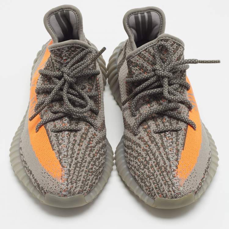 Pre Owned Yeezy x Adidas Boost 350 V2 Beluga Reflective Size 40 Grey/Orange Knit Fabric Low Top Sneakers