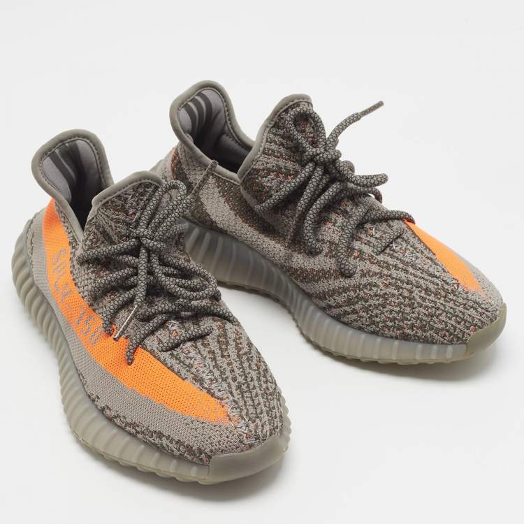Pre Owned Yeezy x Adidas Boost 350 V2 Beluga Reflective Size 40 Grey/Orange Knit Fabric Low Top Sneakers