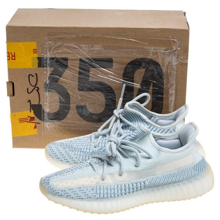 Pre Owned Yeezy x Adidas Blue/White Cotton Knit Boost 350 V2 'Cloud White' Sneakers Size 37