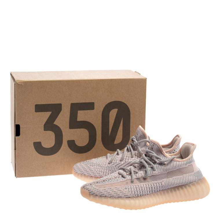 Pre Owned Yeezy x adidas Pink/Grey Knit Fabric Boost 350 V2 Synth Non-Reflective Sneakers Size 40 2/3