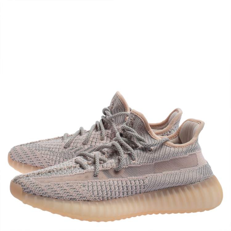 Pre Owned Yeezy x adidas Pink/Grey Knit Fabric Boost 350 V2 Synth Non-Reflective Sneakers Size 40 2/3