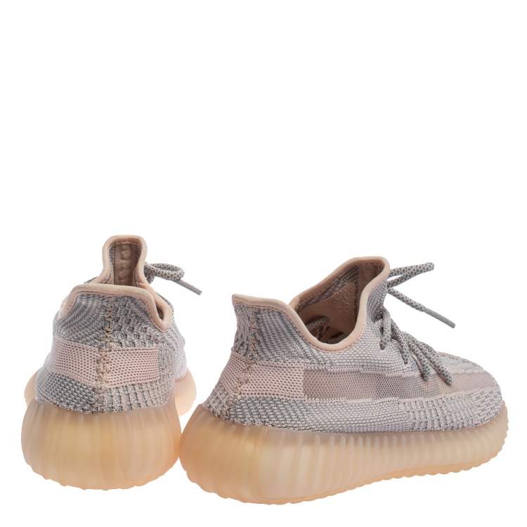 Pre Owned Yeezy x adidas Pink/Grey Knit Fabric Boost 350 V2 Synth Non-Reflective Sneakers Size 40 2/3
