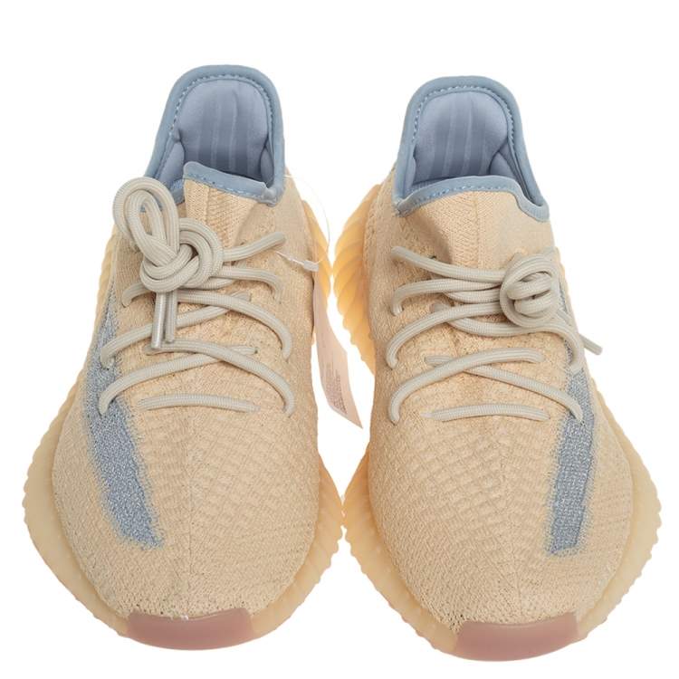 Pre Owned Yeezy x adidas Light Beige Knit Fabric Boost 350 V2 Linen Sneakers Size 39 1/3