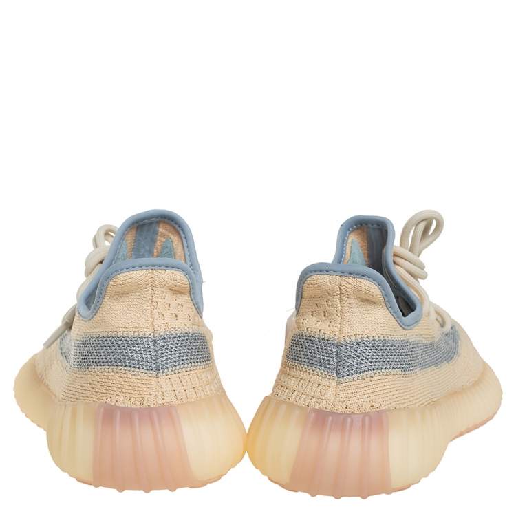 Pre Owned Yeezy x adidas Light Beige Knit Fabric Boost 350 V2 Linen Sneakers Size 39 1/3