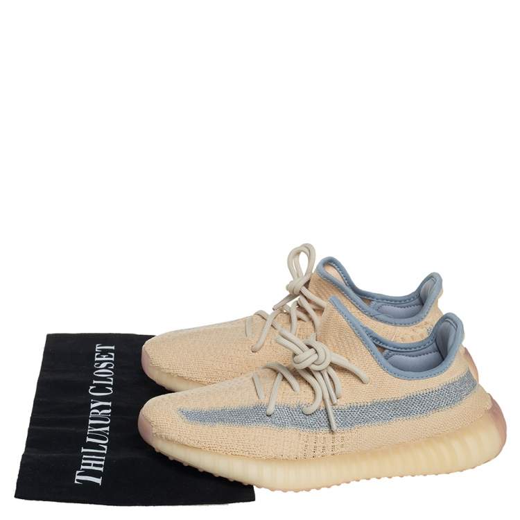Pre Owned Yeezy x adidas Light Beige Knit Fabric Boost 350 V2 Linen Sneakers Size 39 1/3