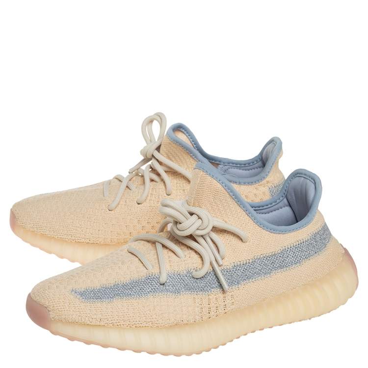 Pre Owned Yeezy x adidas Light Beige Knit Fabric Boost 350 V2 Linen Sneakers Size 39 1/3