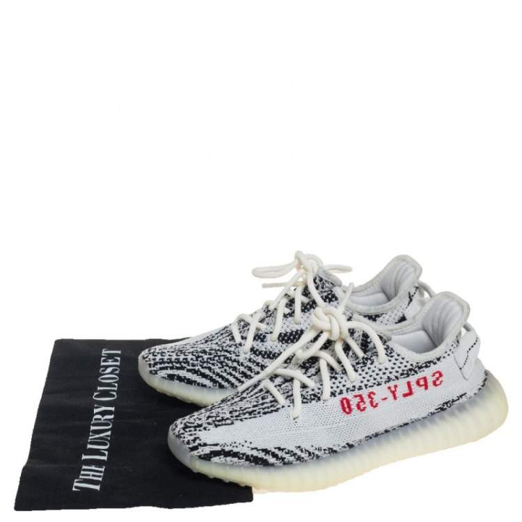 Pre Owned Yeezy x adidas White/Black Cotton Knit Yeezy Boost 350 V2 Zebra Sneakers Size 37 1/3