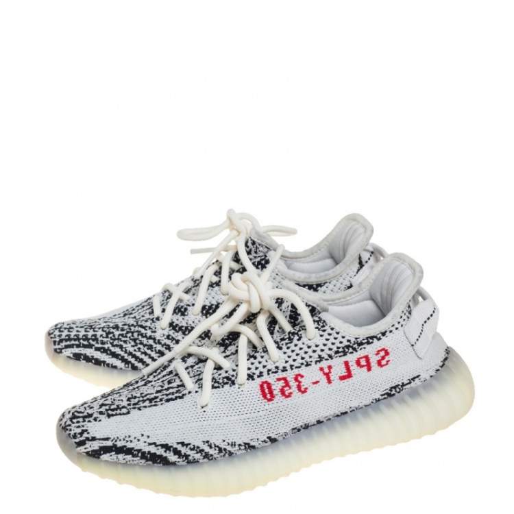 Pre Owned Yeezy x adidas White/Black Cotton Knit Yeezy Boost 350 V2 Zebra Sneakers Size 37 1/3