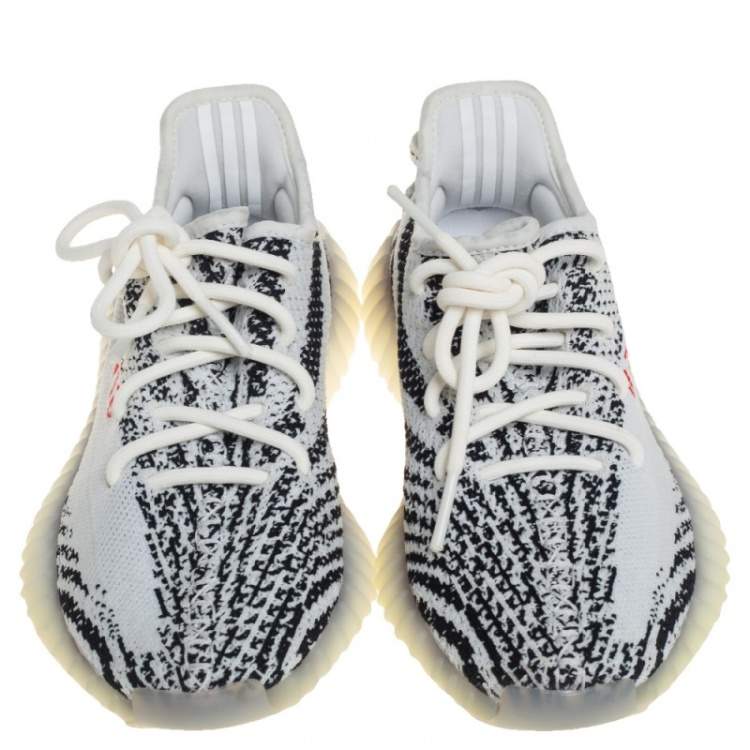 Pre Owned Yeezy x adidas White/Black Cotton Knit Yeezy Boost 350 V2 Zebra Sneakers Size 37 1/3