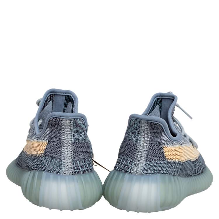 Pre Owned Yeezy x Adidas Blue/Yellow Knit Fabric Boost 350 V2 Ash Blue Sneakers Size 37 1/3