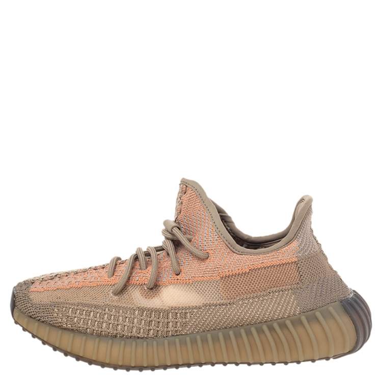 Pre Owned Yeezy x Adidas Beige Knit Fabric Boost 350 V2 Sand Taupe Sneakers Size 40 2/3