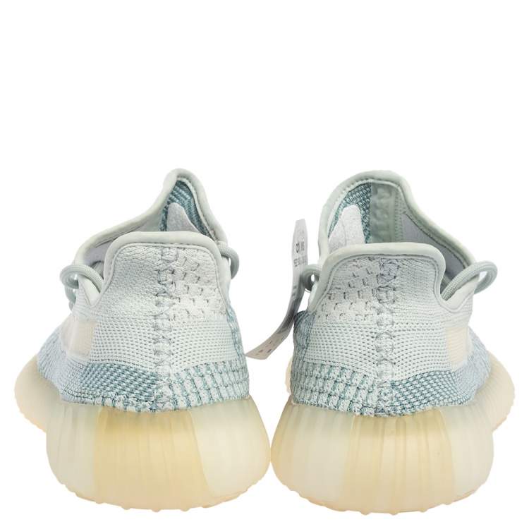 Pre Owned Yeezy x Adidas Blue/White Knit Fabric Boost 350 V2 'Cloud White' Sneakers Size 42
