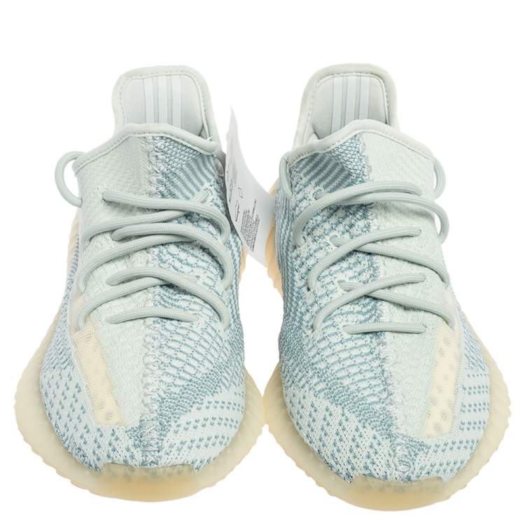 Pre Owned Yeezy x Adidas Blue/White Knit Fabric Boost 350 V2 'Cloud White' Sneakers Size 42