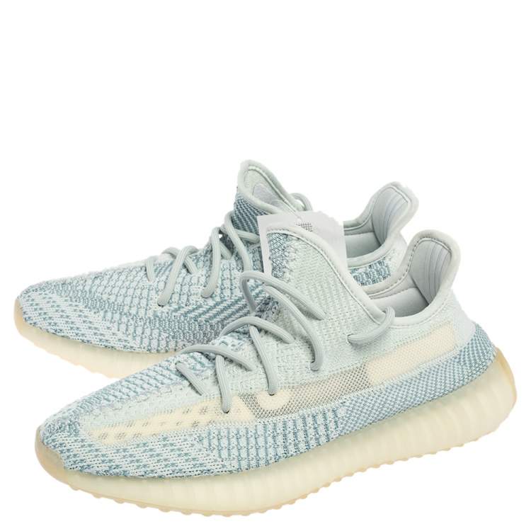 Pre Owned Yeezy x Adidas Blue/White Knit Fabric Boost 350 V2 'Cloud White' Sneakers Size 42