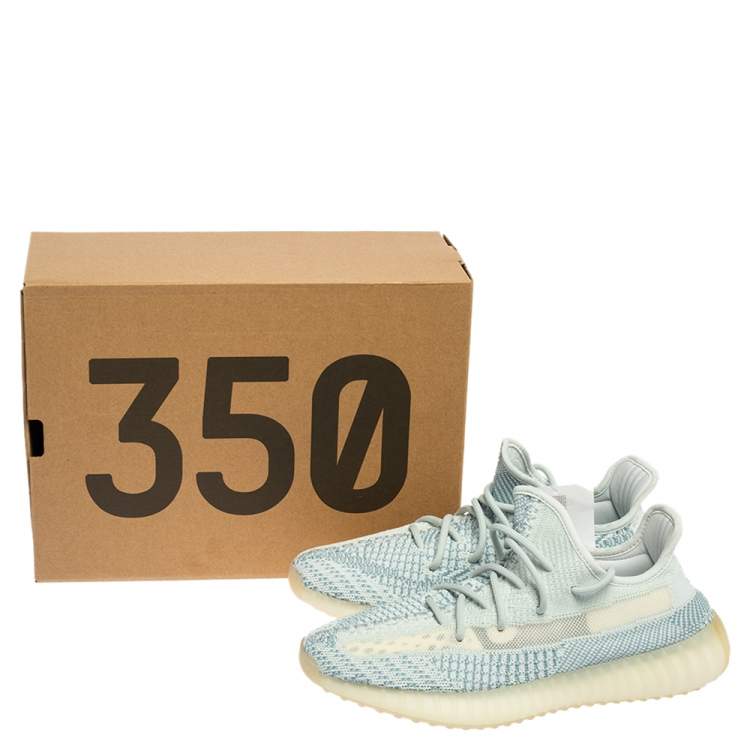 Pre Owned Yeezy x Adidas Blue/White Knit Fabric Boost 350 V2 'Cloud White' Sneakers Size 42