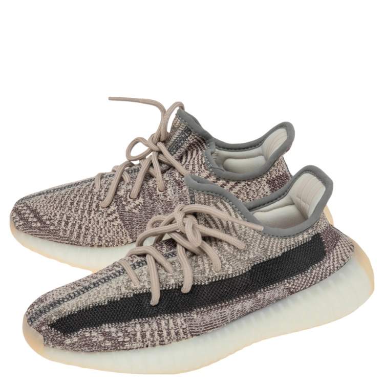 Pre Owned Yeezy x Adidas Grey/Brown Cotton Knit 350 Zyon Sneakers Size 36