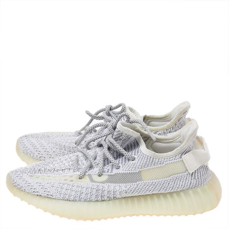 مملوكة مسبقًا Yeezy x Adidas White/Grey Knit Fabric Boost 350 V2 Cloud Sneakers Size 38.5