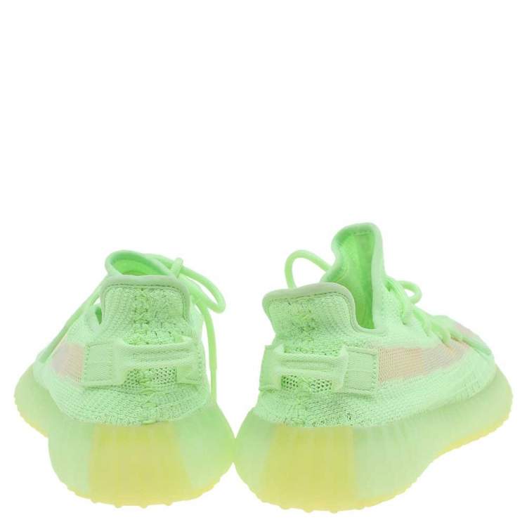 Pre Owned Yeezy x Adidas Green Knit Fabric Boost 350 V2 'Glow in the Dark' Sneakers Size 36 2/3