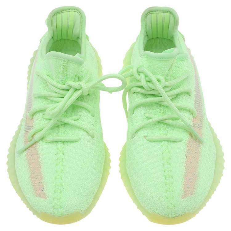 Pre Owned Yeezy x Adidas Green Knit Fabric Boost 350 V2 'Glow in the Dark' Sneakers Size 36 2/3