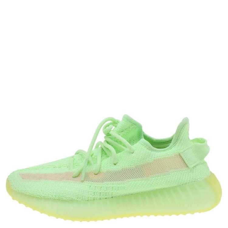 Pre Owned Yeezy x Adidas Green Knit Fabric Boost 350 V2 'Glow in the Dark' Sneakers Size 36 2/3