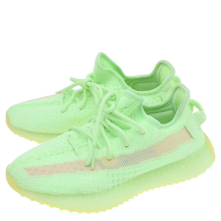 Pre Owned Yeezy x Adidas Green Knit Fabric Boost 350 V2 'Glow in the Dark' Sneakers Size 36 2/3