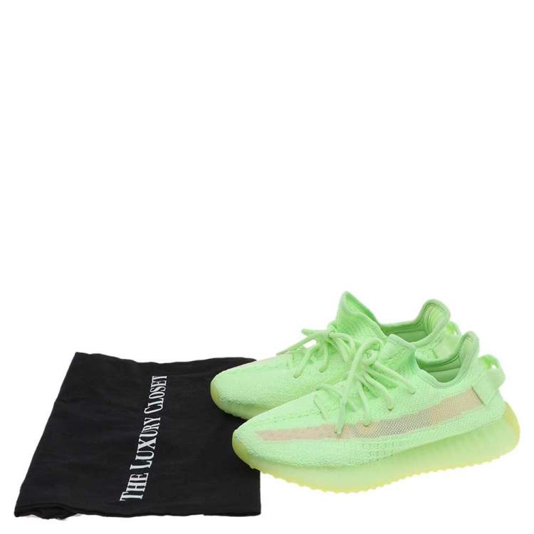Pre Owned Yeezy x Adidas Green Knit Fabric Boost 350 V2 'Glow in the Dark' Sneakers Size 36 2/3