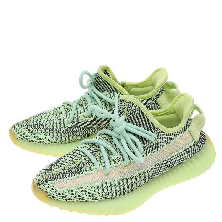 Pre Owned Yeezy x Adidas Green/Black Knit Fabric Boost 350 V2 Yezreel Sneakers Size 36
