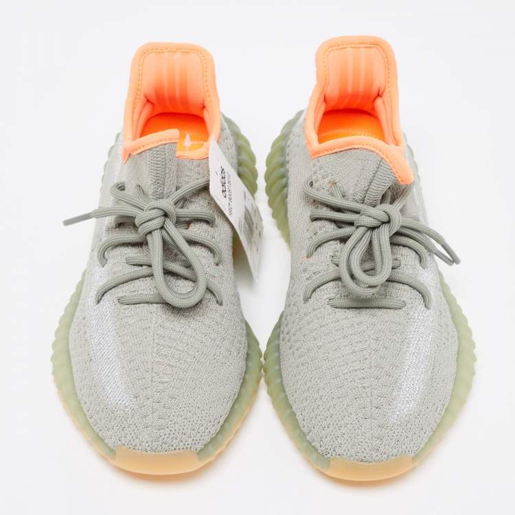 Pre Owned Yeezy x Adidas Light Green/Grey Knit Fabric Boost 350 V2 Desert Sage Sneakers Size 39 1/3